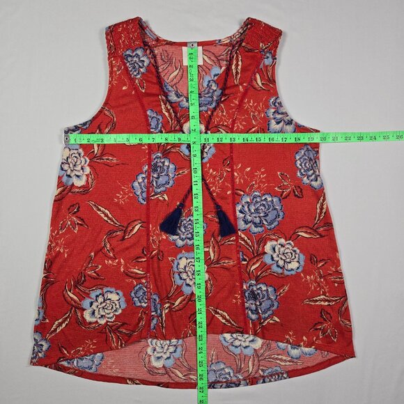 Knox Rose Red Floral Tassel Boho Smocked Sleeveless Blouse Women’s M Cottagecore - Picture 11 of 12